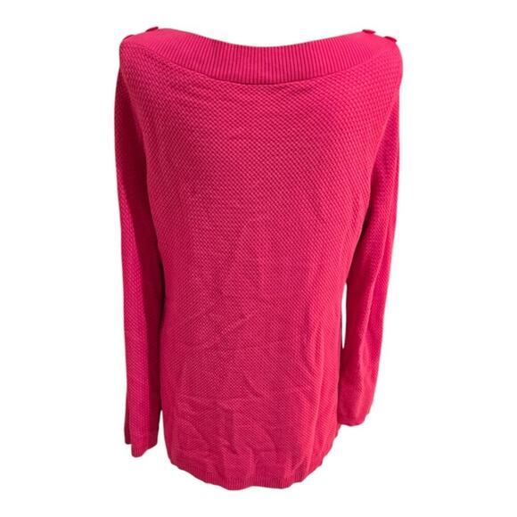 TALBOTS Pink Waffle BASKET WEAVE SWEATER SOLID Boat Neck Button Size Large - Picture 2 of 7